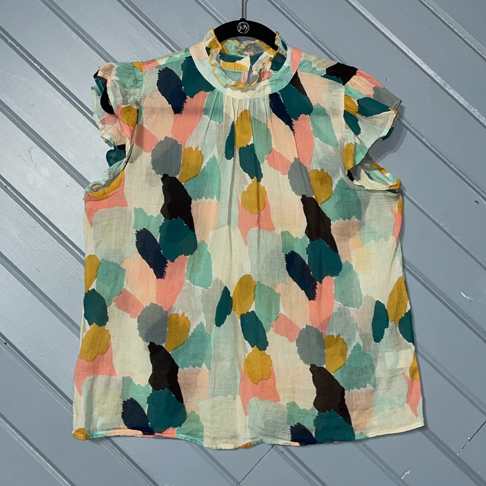 THML Multicolor Patterned Cotton High-neck Sleeveless Blouse